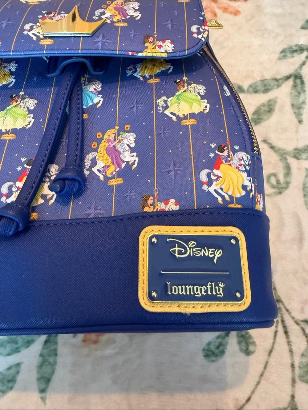 Loungefly Disney Princess Carousel Mini Backpack girly colorful gold blue